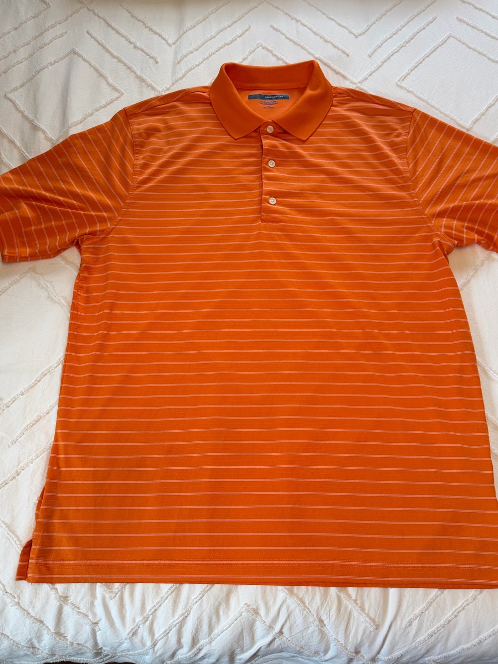 Greg Norman Play Dry Large Golf Polo Orange & White Stripes